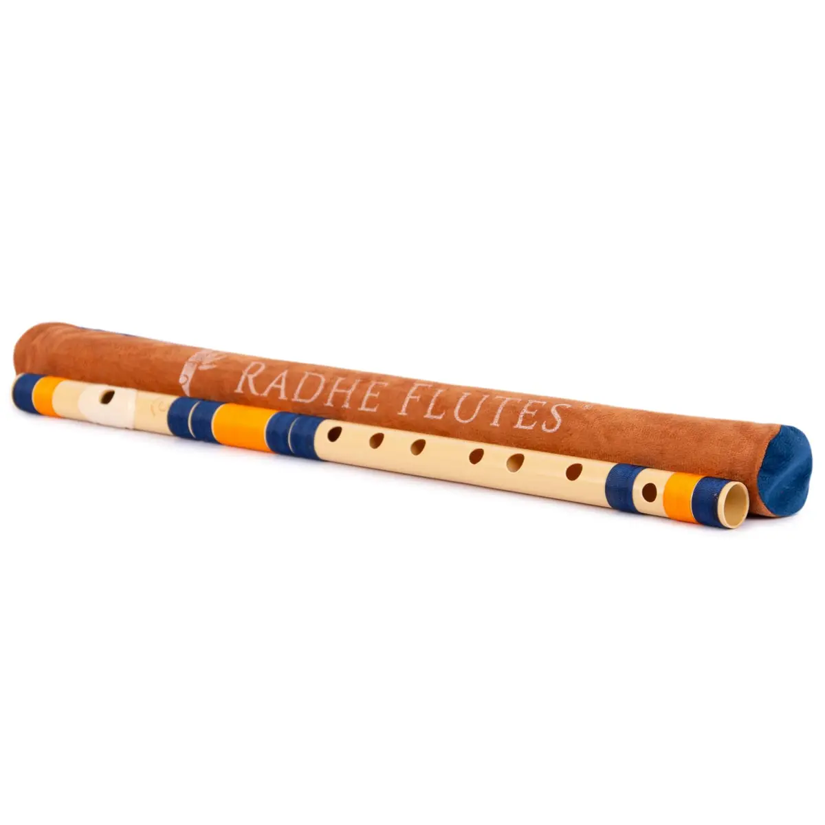 Radhe Flutes C Natural Bansuri | 51cm (20.1in) | Tuned A=440Hz, PVC Fiber, Dark Blue & Orange Threads - view 6