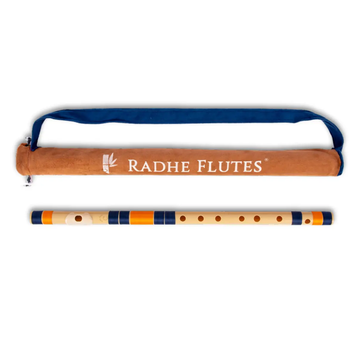 Radhe Flutes C Natural Bansuri | 51cm (20.1in) | Tuned A=440Hz, PVC Fiber, Dark Blue & Orange Threads - main product image