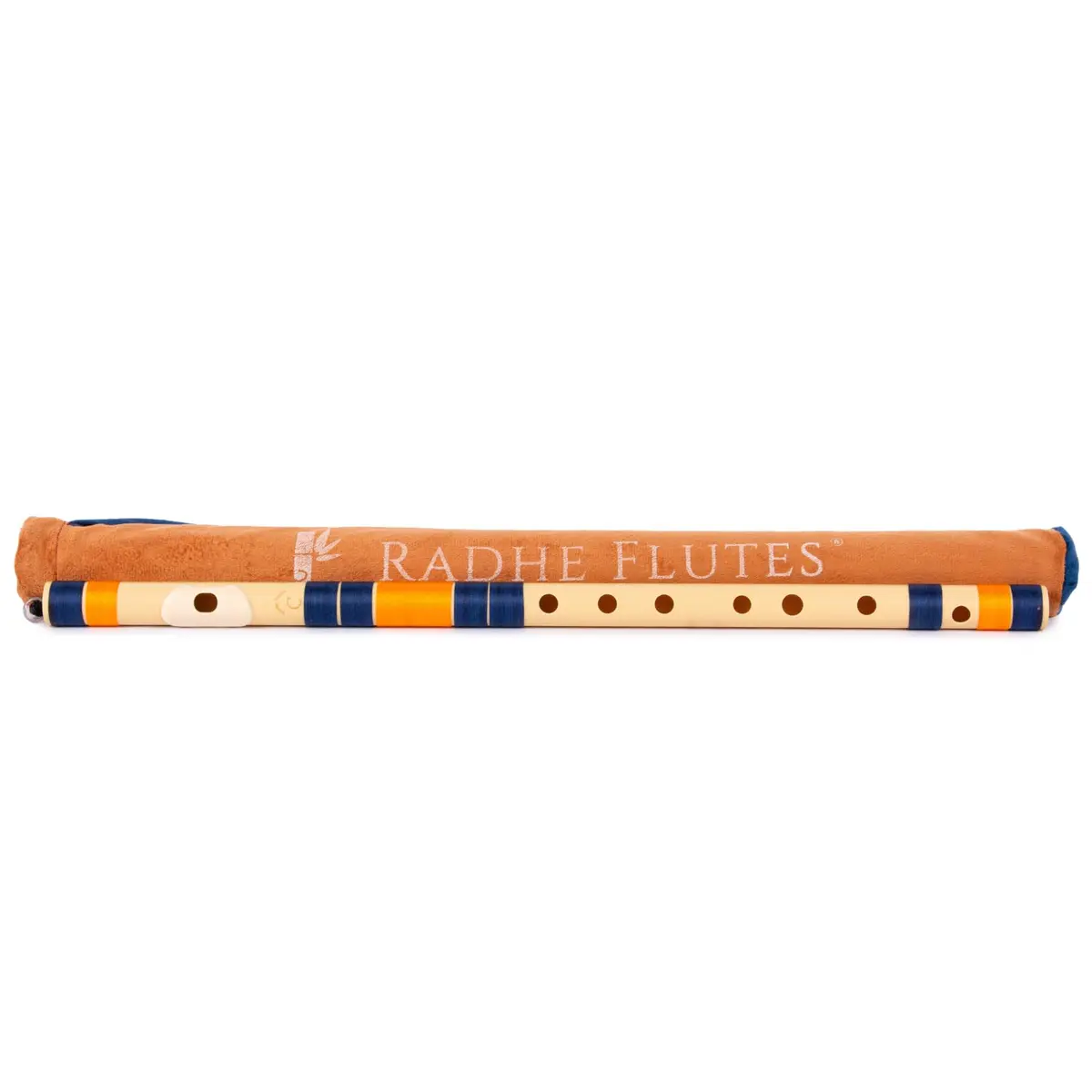 Radhe Flutes C Natural Bansuri | 51cm (20.1in) | Tuned A=440Hz, PVC Fiber, Dark Blue & Orange Threads - view 3