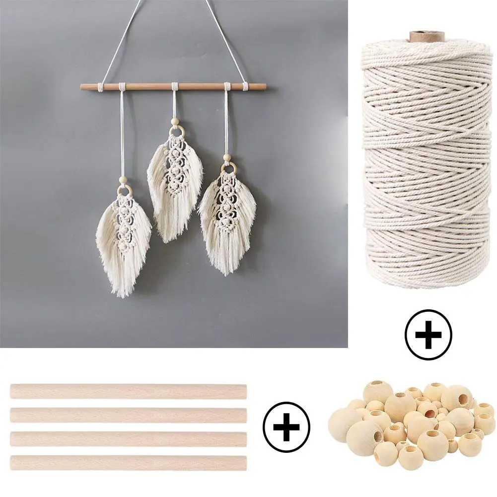 ZXCDINO 152pcs Macrame Kit for Beginners: Natural Cotton Cord, Wooden & Metal Rings, Beads & Hoops for Home Decor - view 6