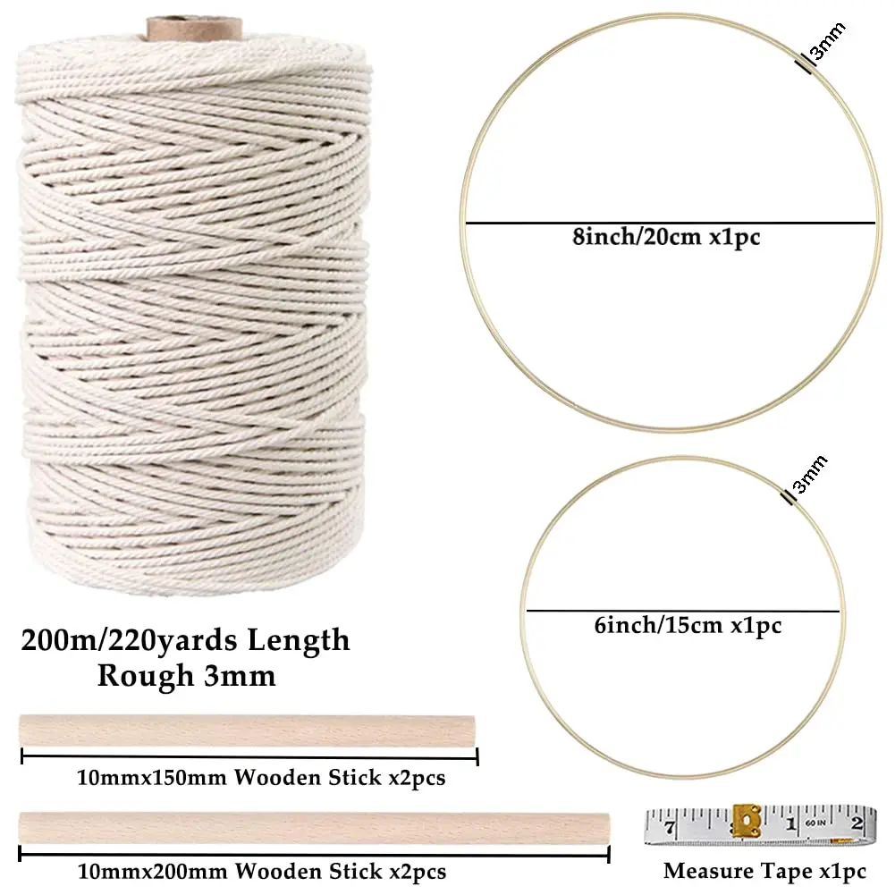 ZXCDINO 152pcs Macrame Kit for Beginners: Natural Cotton Cord, Wooden & Metal Rings, Beads & Hoops for Home Decor - view 2