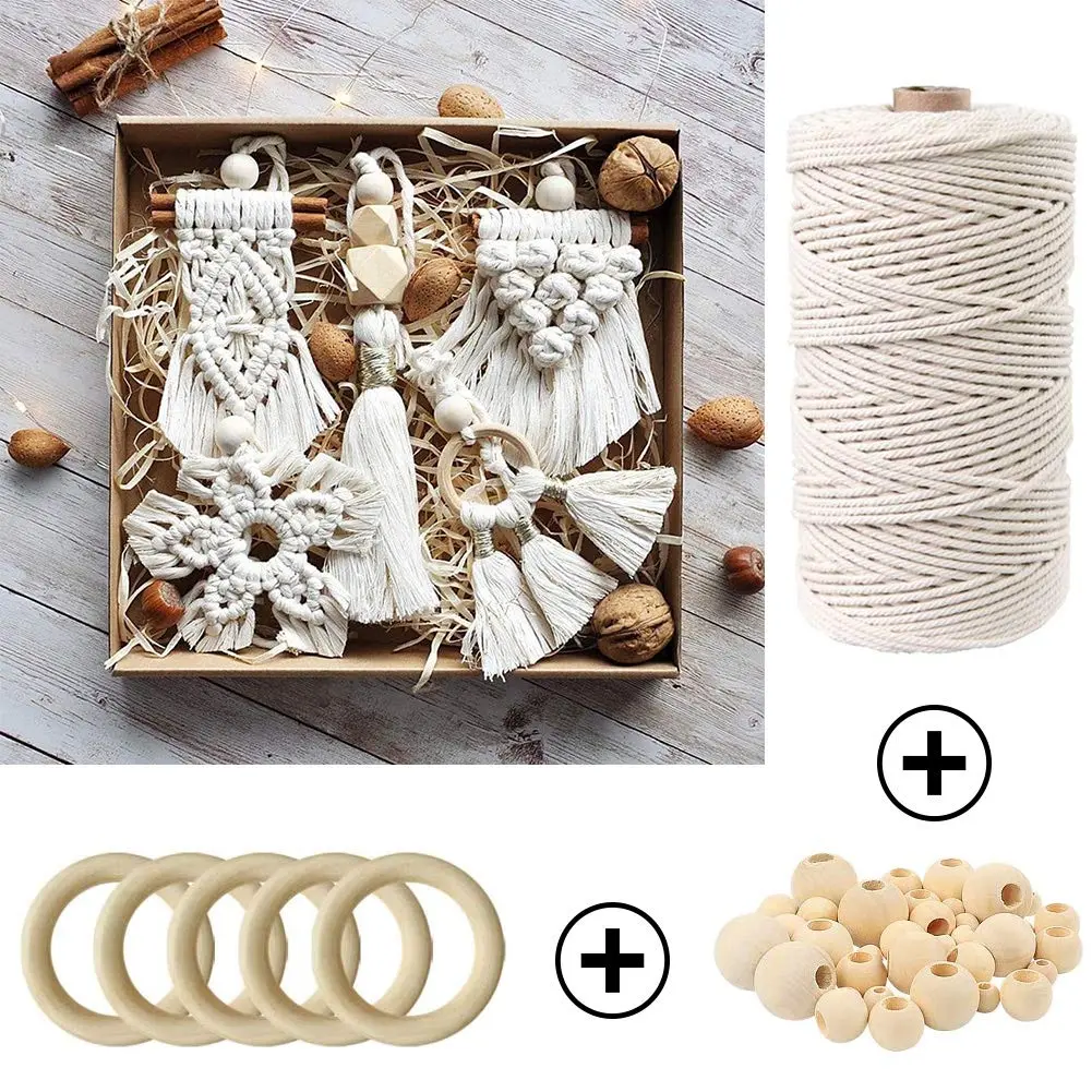 ZXCDINO 152pcs Macrame Kit for Beginners: Natural Cotton Cord, Wooden & Metal Rings, Beads & Hoops for Home Decor - view 4