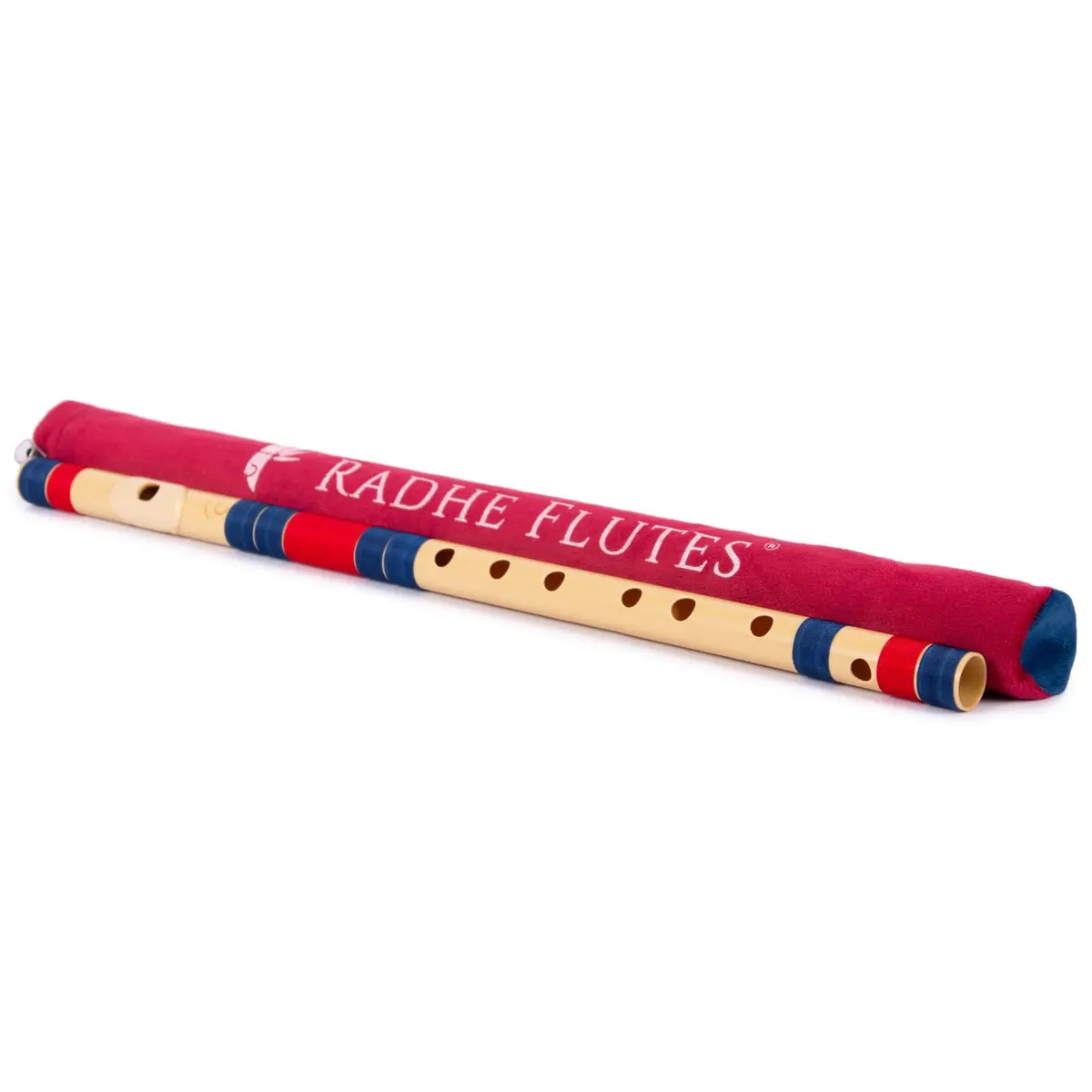 Radhe Flutes C Natural Bansuri | Dark Blue & Red | Tuned A=440Hz | PVC Fiber Flute with Velvet Cover - view 5