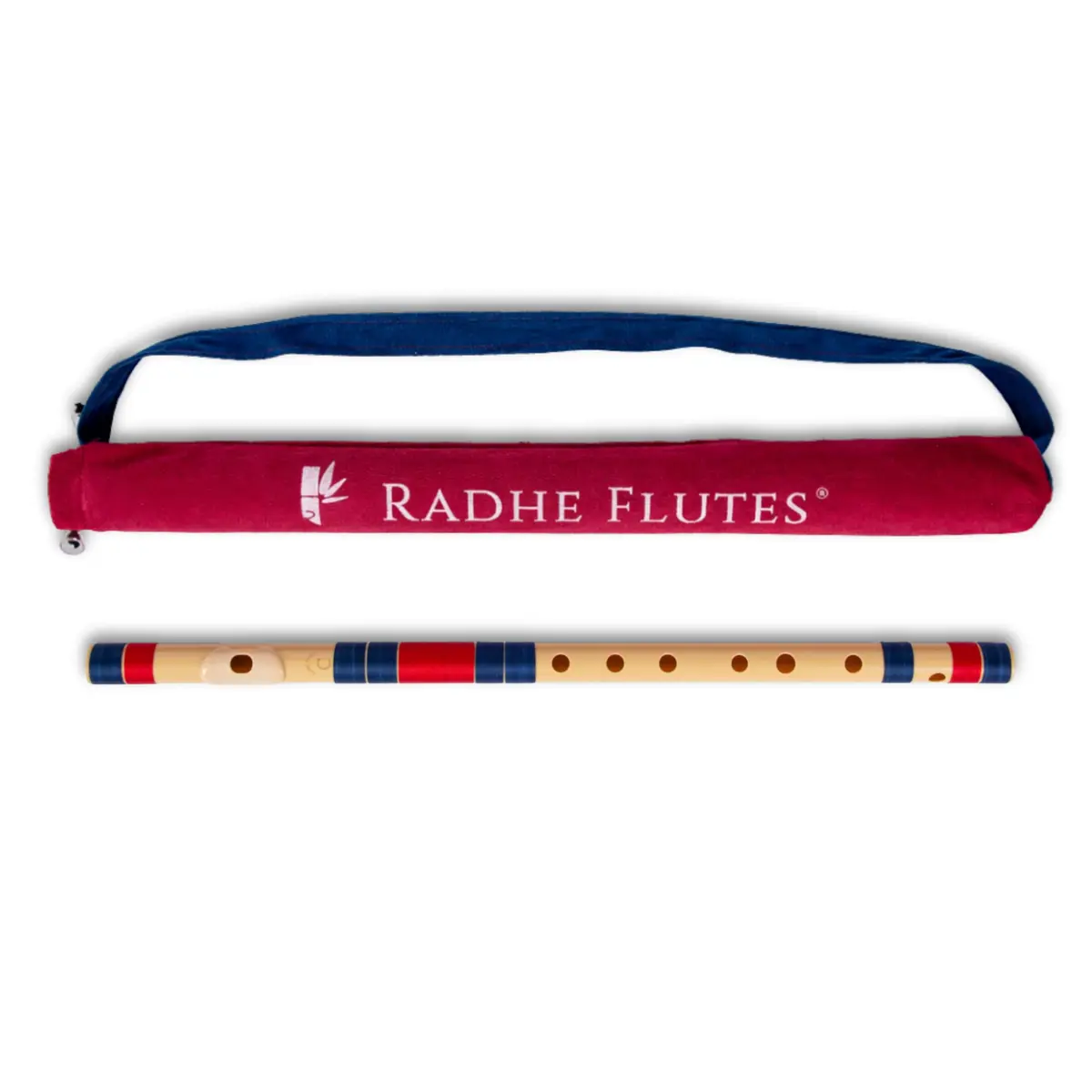 Radhe Flutes C Natural Bansuri | Dark Blue & Red | Tuned A=440Hz | PVC Fiber Flute with Velvet Cover - main product image