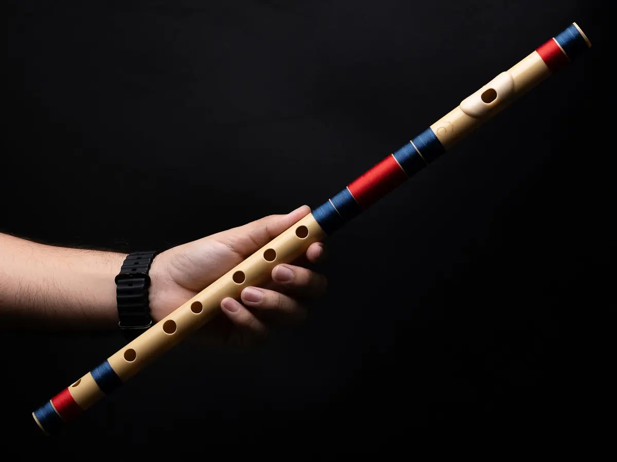 Radhe Flutes C Natural Bansuri | Dark Blue & Red | Tuned A=440Hz | PVC Fiber Flute with Velvet Cover - view 8