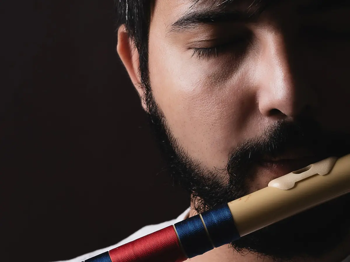 Radhe Flutes C Natural Bansuri | Dark Blue & Red | Tuned A=440Hz | PVC Fiber Flute with Velvet Cover - view 2