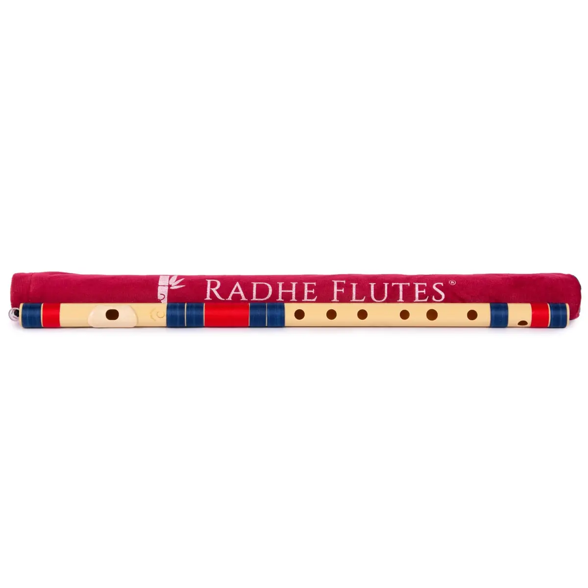 Radhe Flutes C Natural Bansuri | Dark Blue & Red | Tuned A=440Hz | PVC Fiber Flute with Velvet Cover - view 3