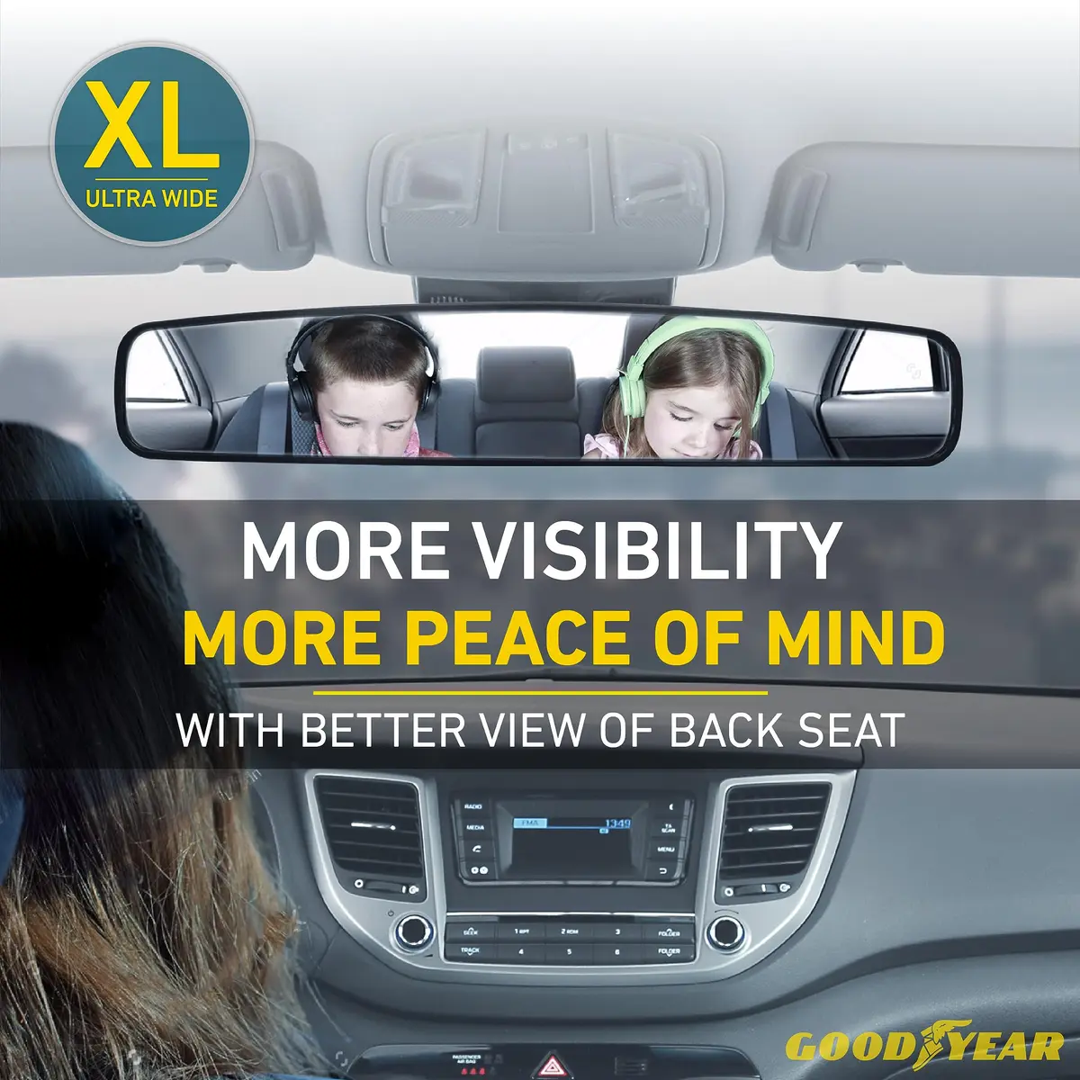 Goodyear Super Wide 17 Inch Panoramic Rear View Car Mirror | Clip-On Large for Cars, SUVs, Trucks - view 6