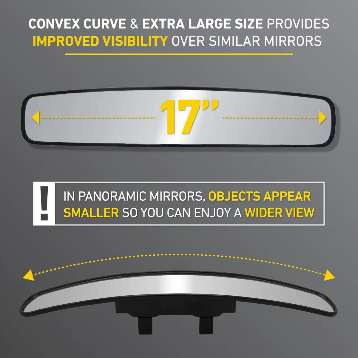 Goodyear Super Wide 17 Inch Panoramic Rear View Car Mirror | Clip-On Large for Cars, SUVs, Trucks - view 7