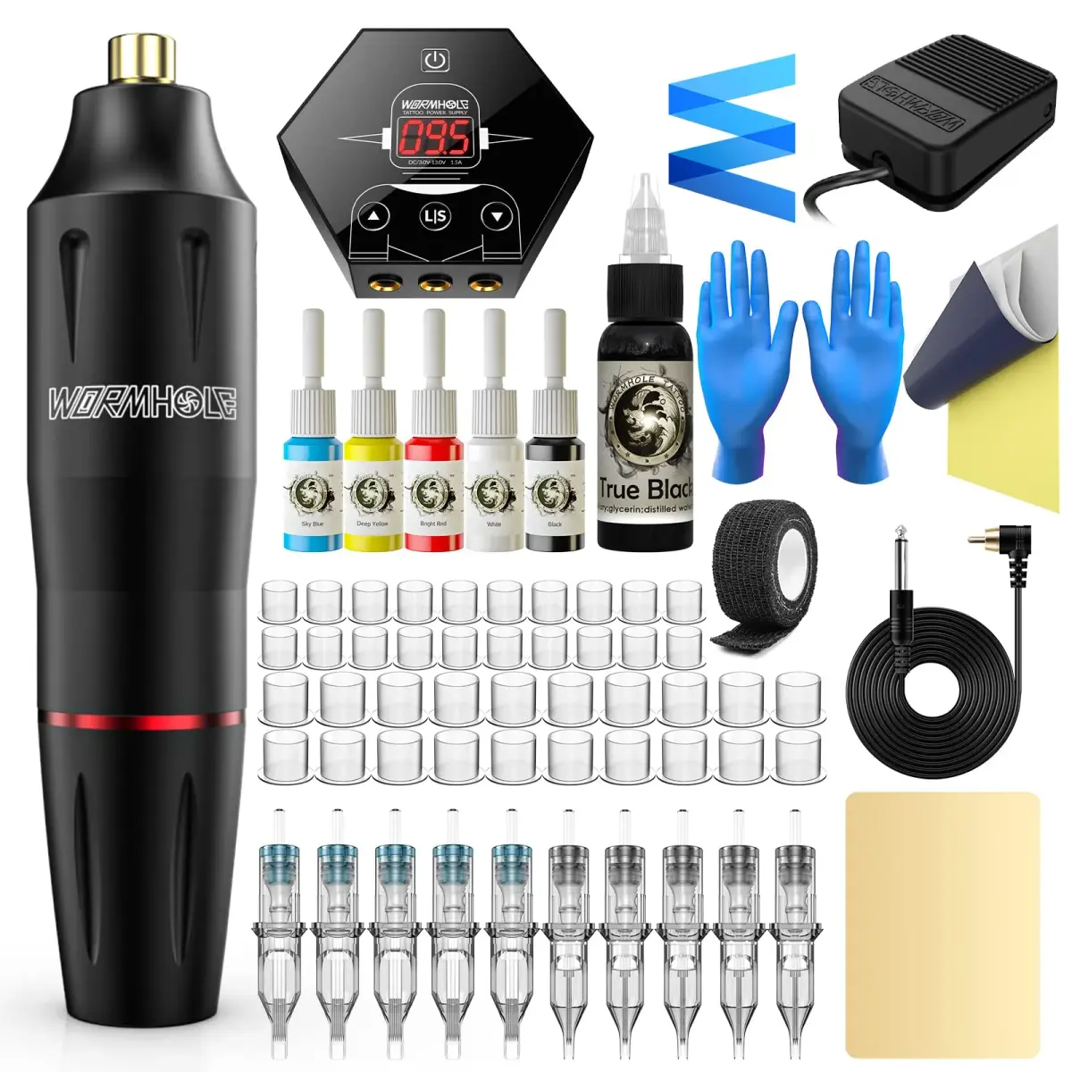 Wormhole Tattoo Gun Kit Rotary Tattoo Machine Kit with Power Supply & Cartridge Needles | Complete Beginner Tattoo Supplies (WTK091) - main product image