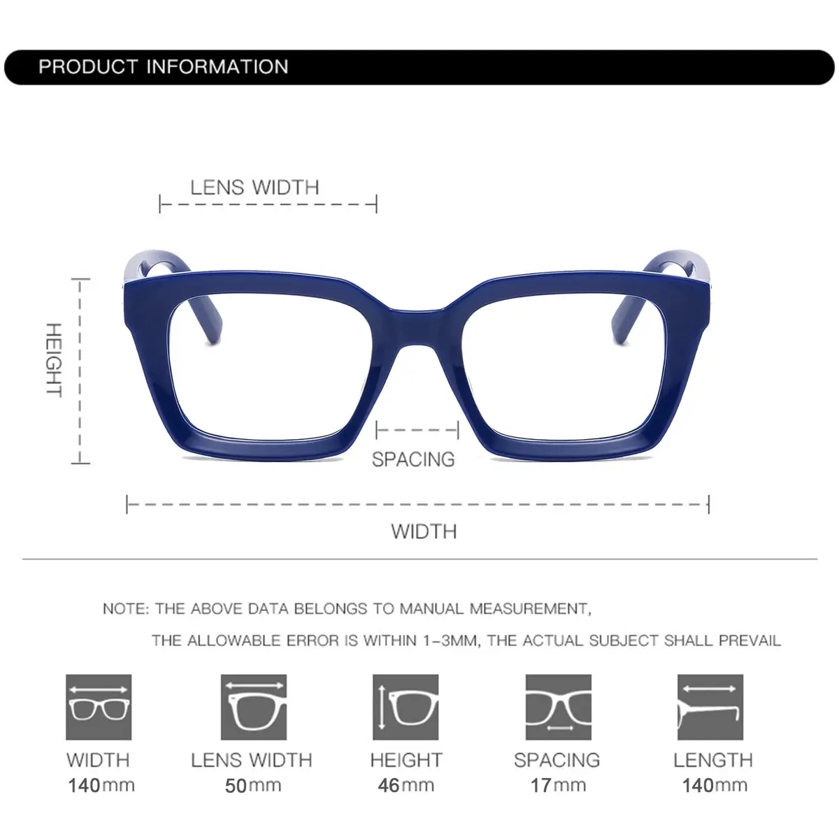 EYLRIM Classic Thick Square Frame Clear Lens Glasses for Men & Women | Non Prescription Eyewear (A4 Blue) - view 6