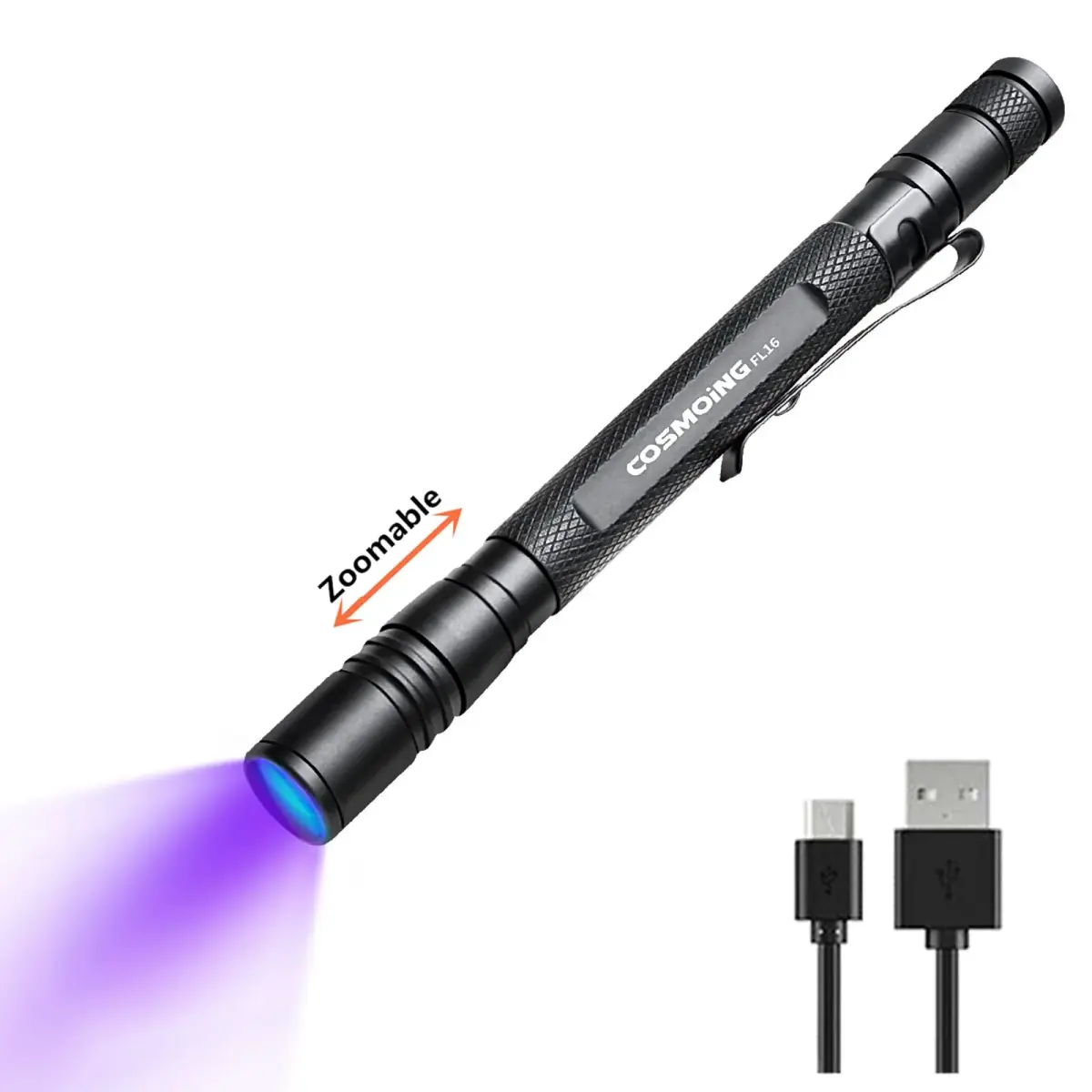 COSMOING Rechargeable UV Blacklight Flashlight 5.4 inch (13g) | Detects Pet Stains & Counterfeit Money - main product image