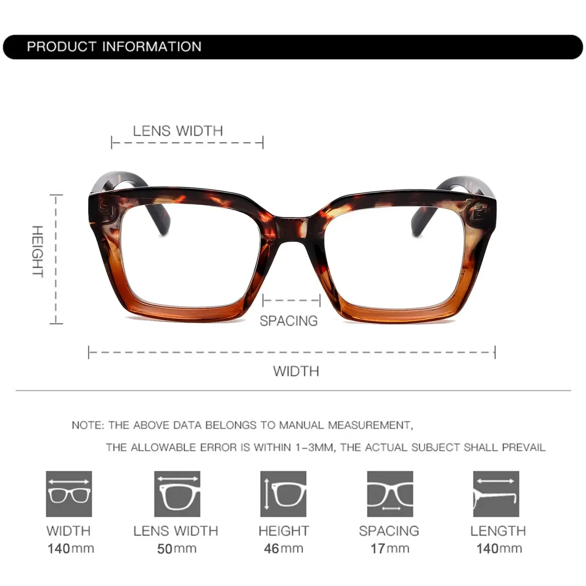 EYLRIM Classic Thick Square Frame Clear Lens Glasses for Women Men Non Prescription Eyeglasses(A6 Tortoise) | 50mm (1.97in) Lens Width - view 5