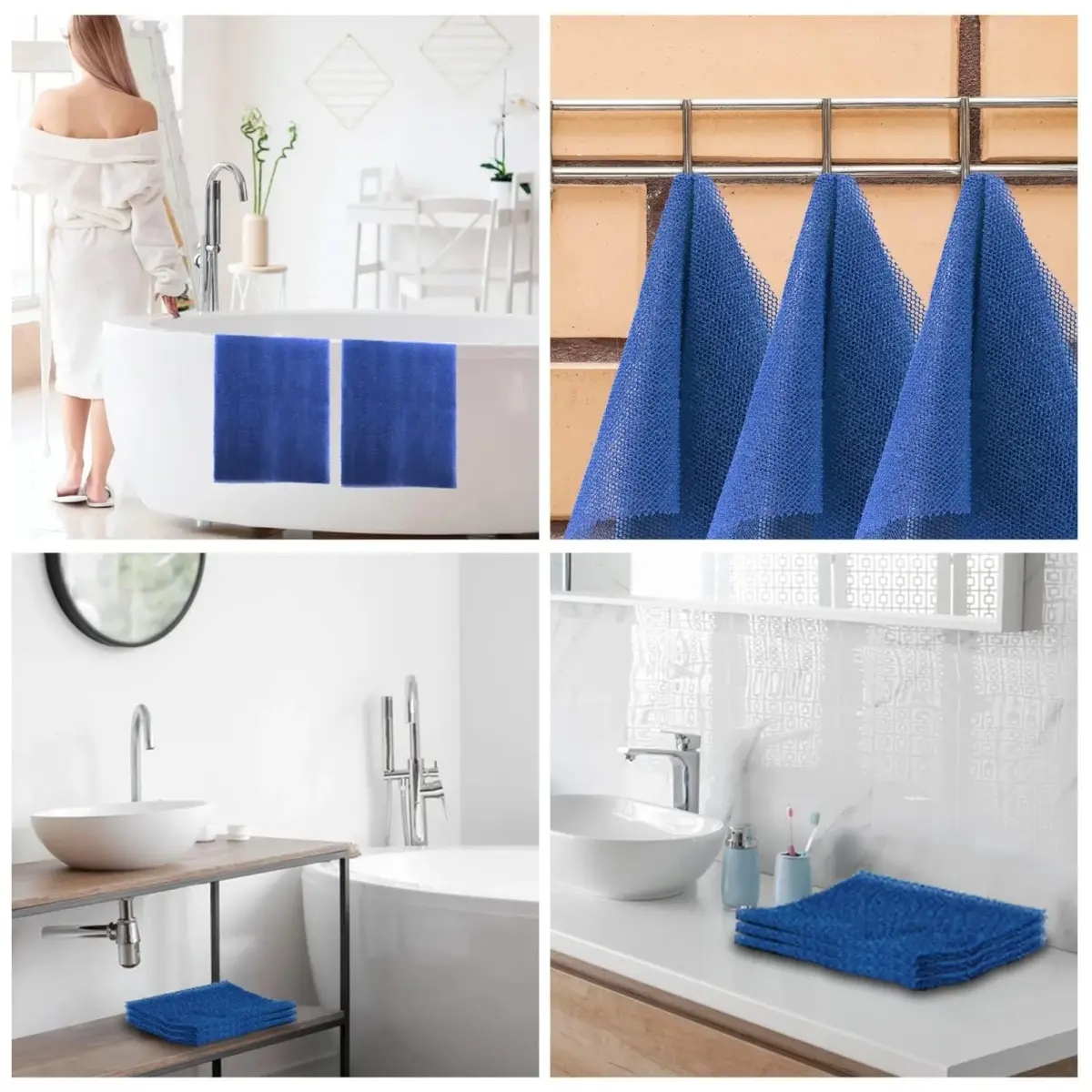 UJFQBH African Net Bath Sponge 80cm (31.5in) | Exfoliating Body Scrubber for Daily Use (Blue, 3-Pack) - view 6
