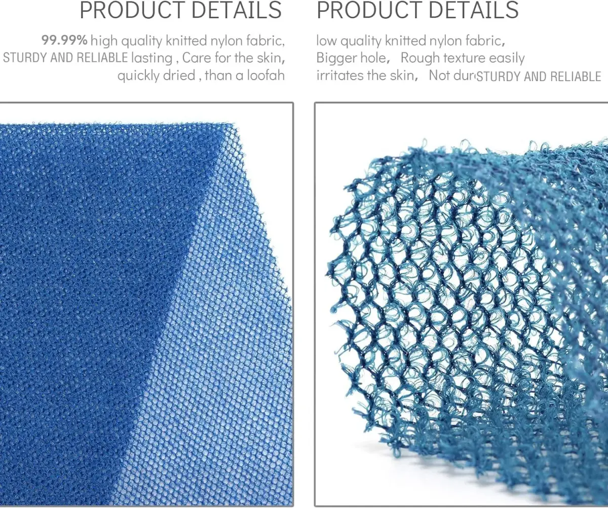 UJFQBH African Net Bath Sponge 80cm (31.5in) | Exfoliating Body Scrubber for Daily Use (Blue, 3-Pack) - view 2