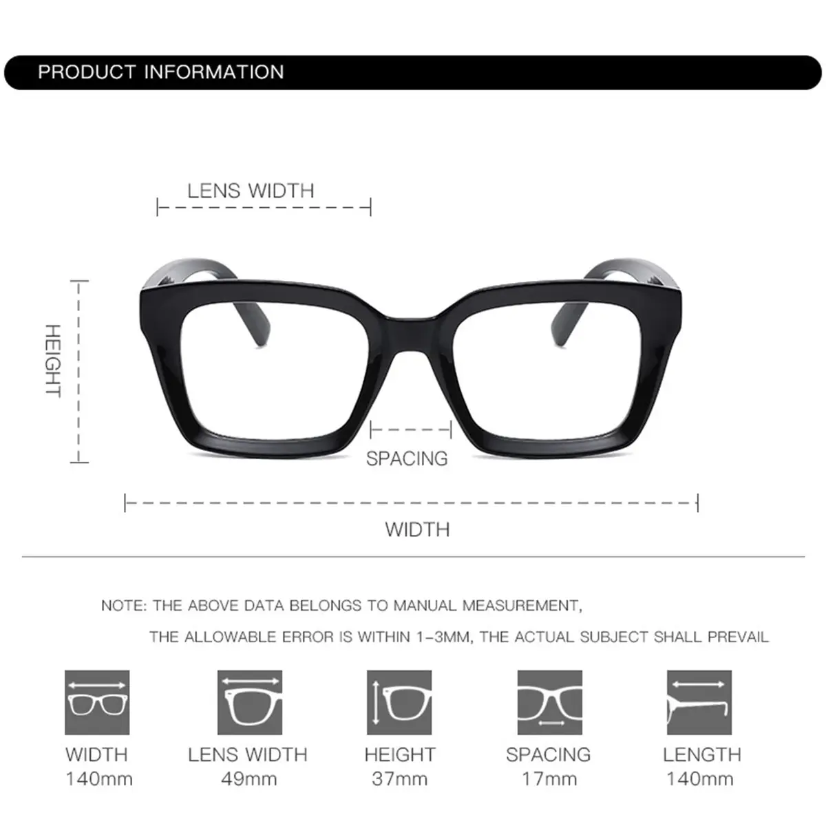 EYLRIM Classic Thick Square Frame Glasses for Women Men Non Prescription 50mm Lens | Lightweight & Stylish - view 6