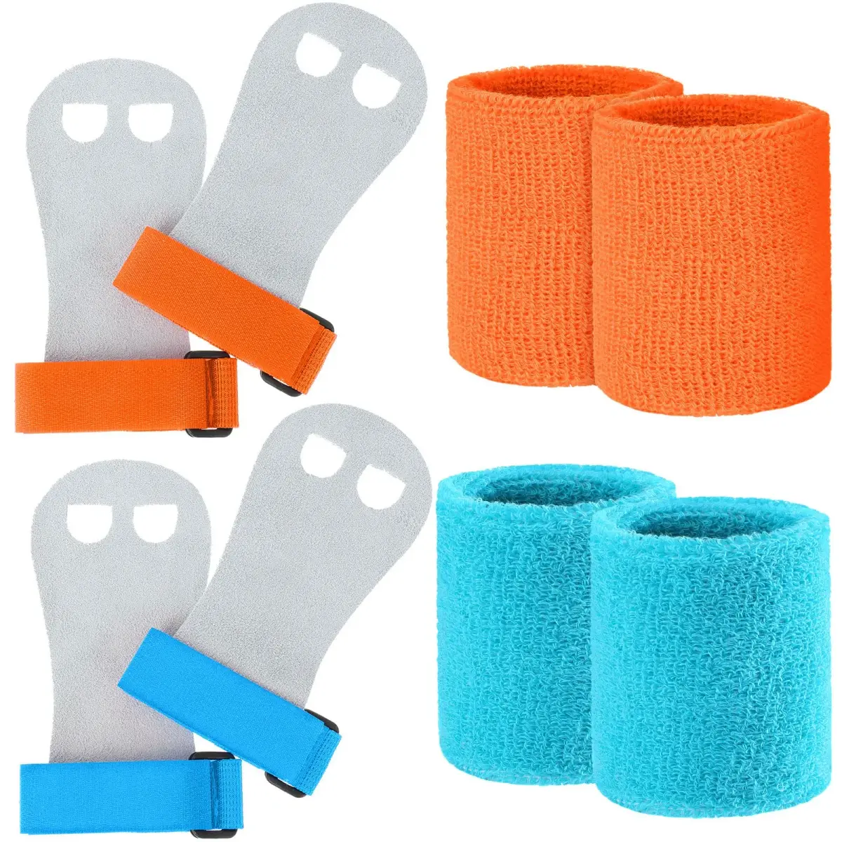Vinsot Gymnastics Grips Wristbands Set for Kids Youth 2 Pairs Orange Blue | Palm Protection & Wrist Support - main product image