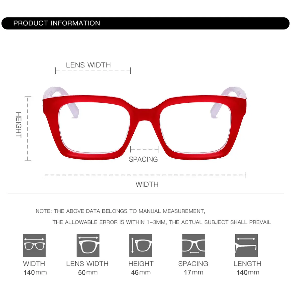 EYLRIM Classic Thick Square Frame Clear Lens Glasses 50mm (1.97in) | Fashion Eyewear for Men & Women - view 5