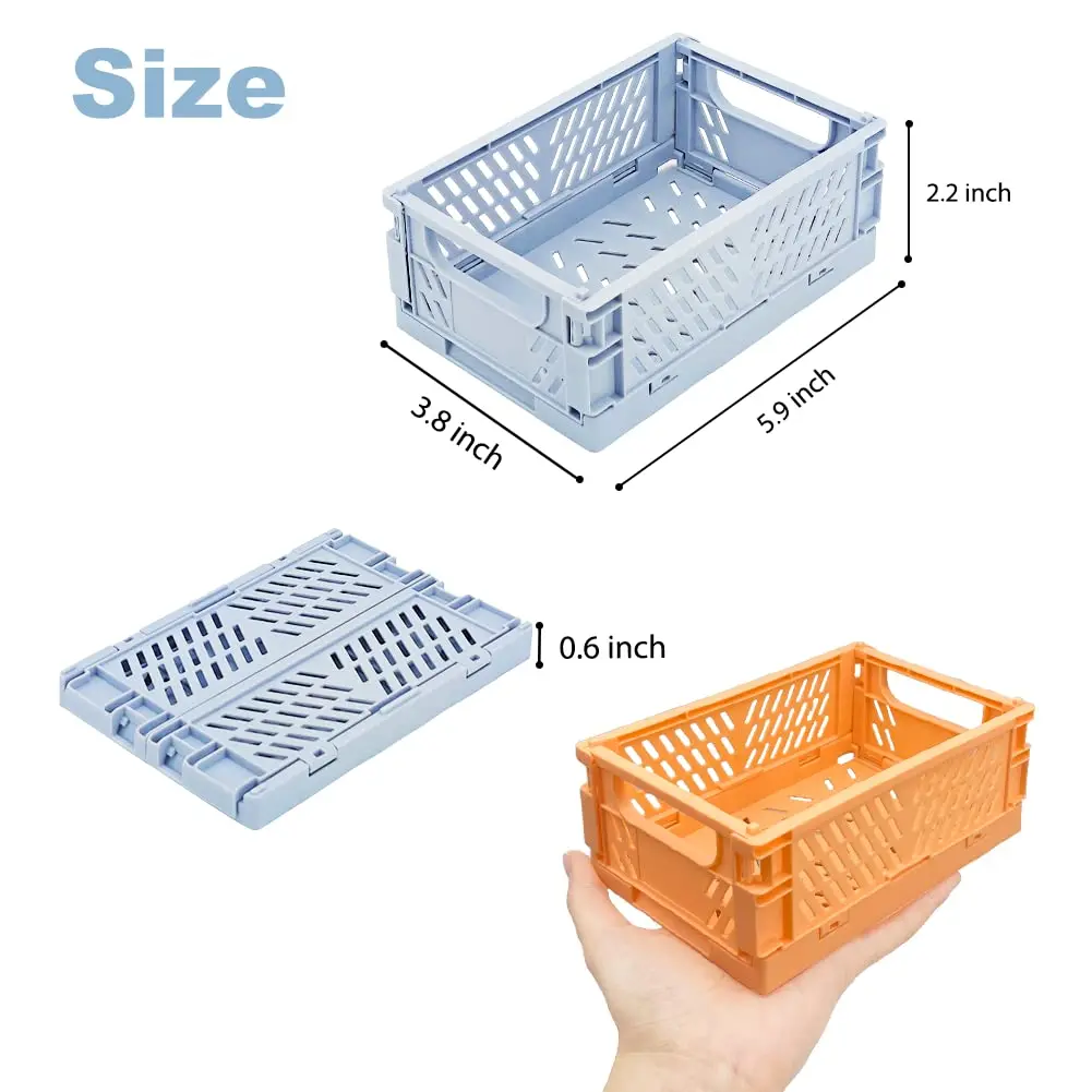 MONKISS 5-Pack Small Foldable Storage Bins, Stackable Mini Plastic Storage Crates 15.9cm (6.26") x 9.65cm (3.8") x 5.59cm (2.2") | Pastel Colors for Desk Organization - view 3