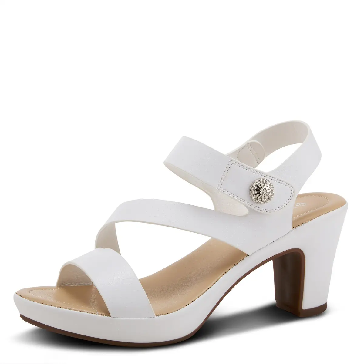 PATRIZIA Spring Step Asymadade Sandals for Women - Low Heel Slip-On Summer Sandals - Ladies Casual Platform with Hook and Loop - White 9 - main product image