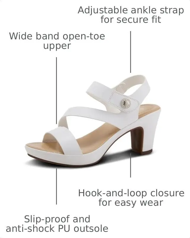 PATRIZIA Spring Step Asymadade Sandals for Women - Low Heel Slip-On Summer Sandals - Ladies Casual Platform with Hook and Loop - White 9 - view 4