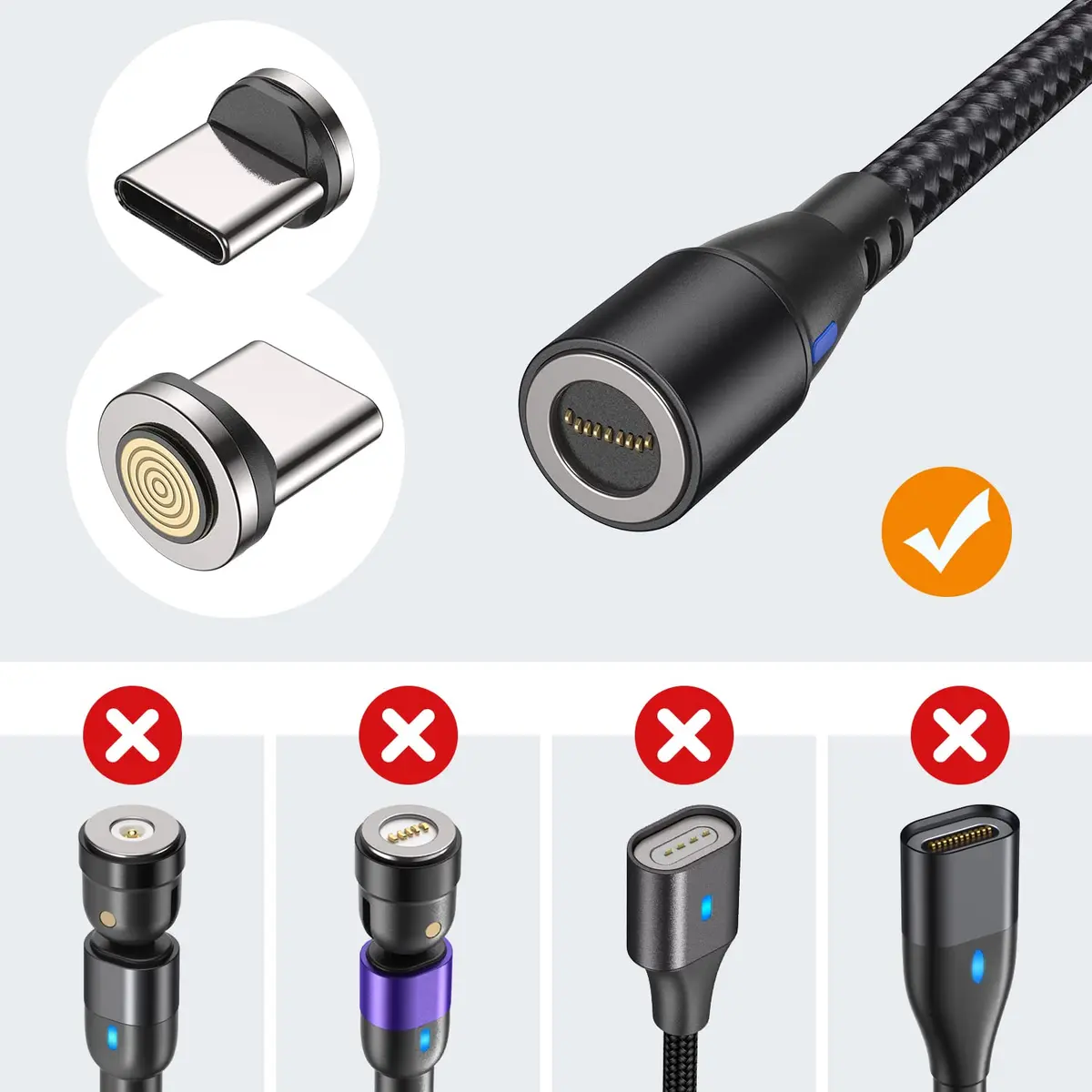 AUFU 9-Pin USB-C Magnetic Connector Tips 3-Pack | Copper Magnetic Adapters for USB Type C Devices - view 4