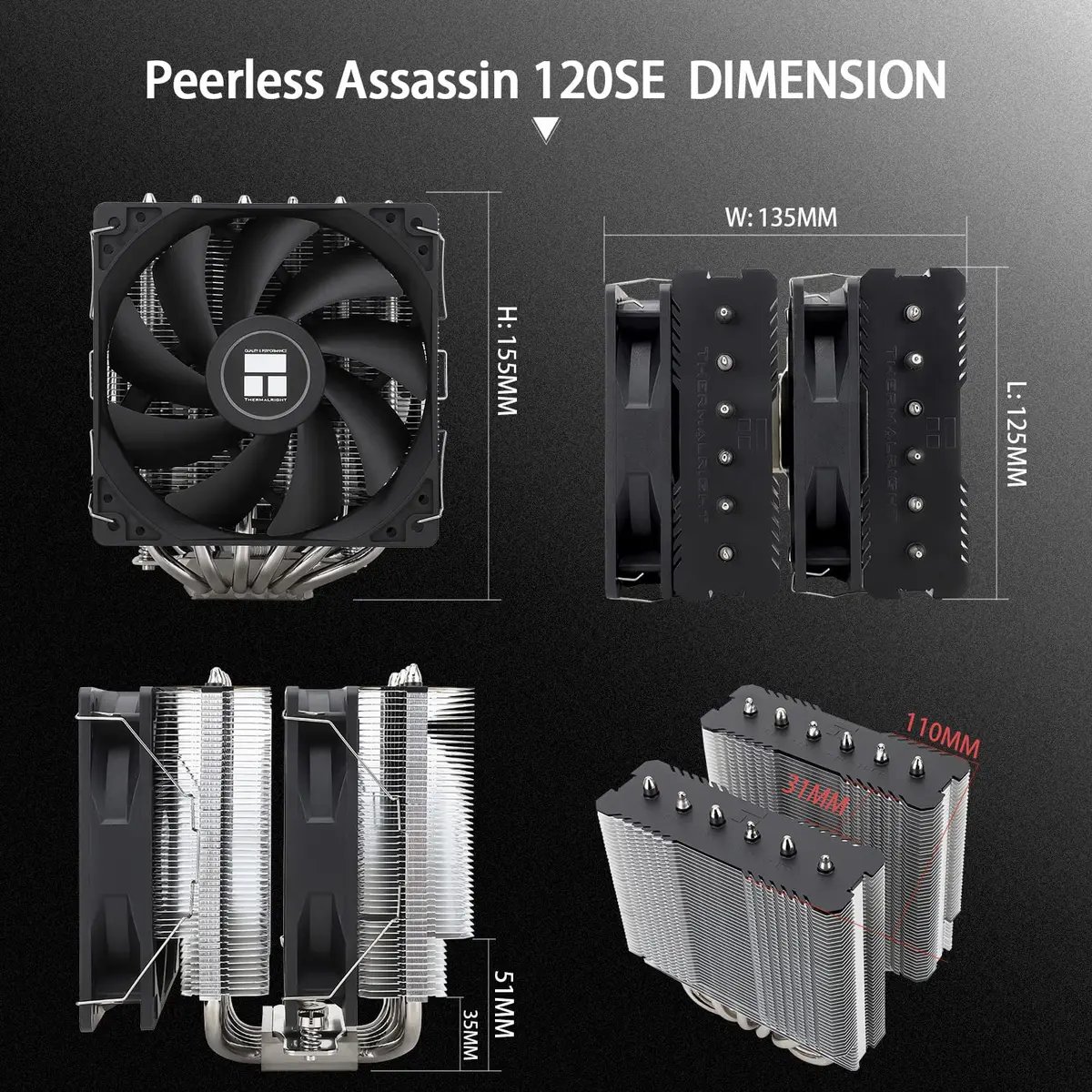 Thermalright Peerless Assassin 120 SE CPU Cooler 155mm Height | Dual Tower Dual Fan LGA1700 AM5 - view 5