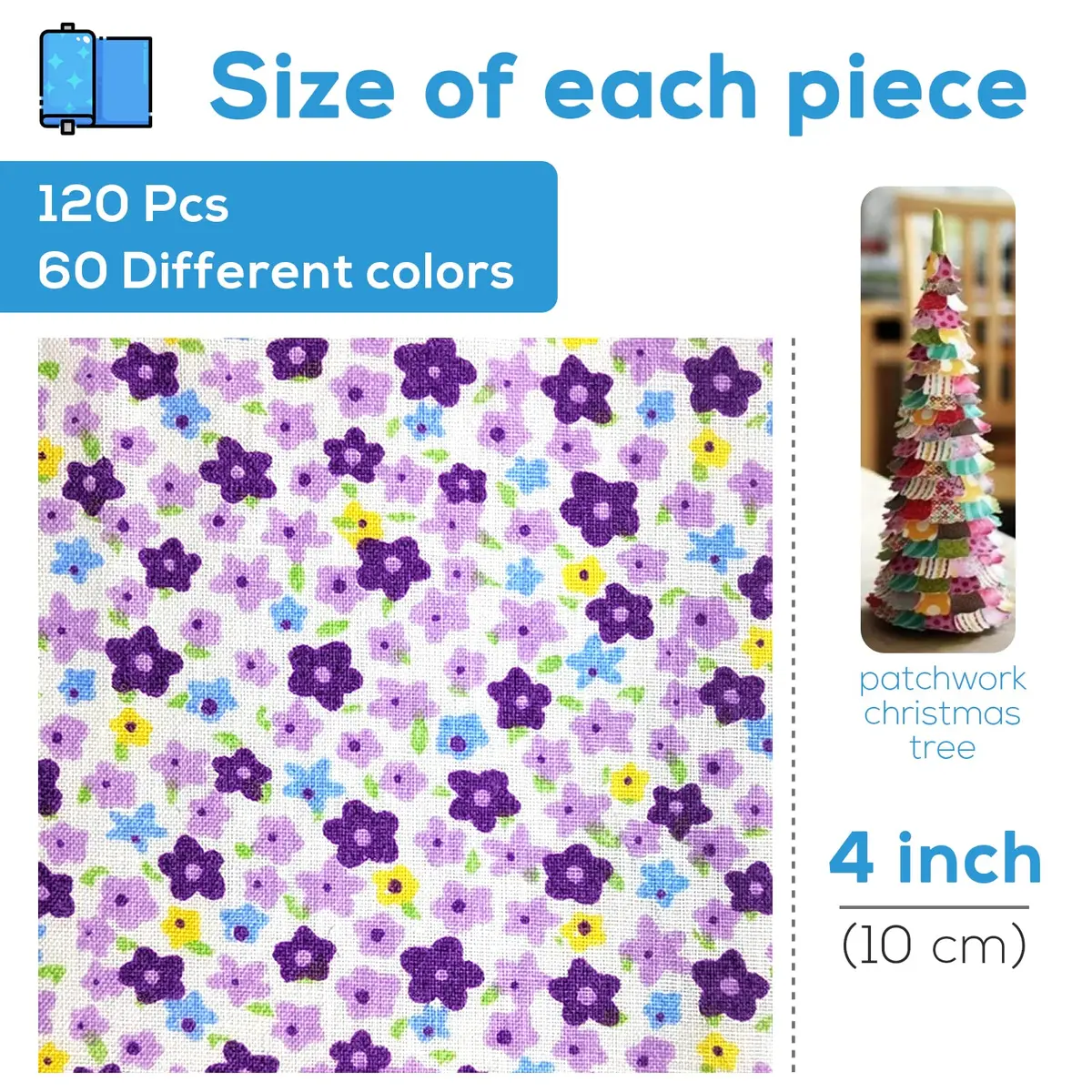 Ysanciuu 120 Pcs 4" x 4" Cotton Craft Fabric Squares | Random Patterns for Sewing & Quilting - view 2