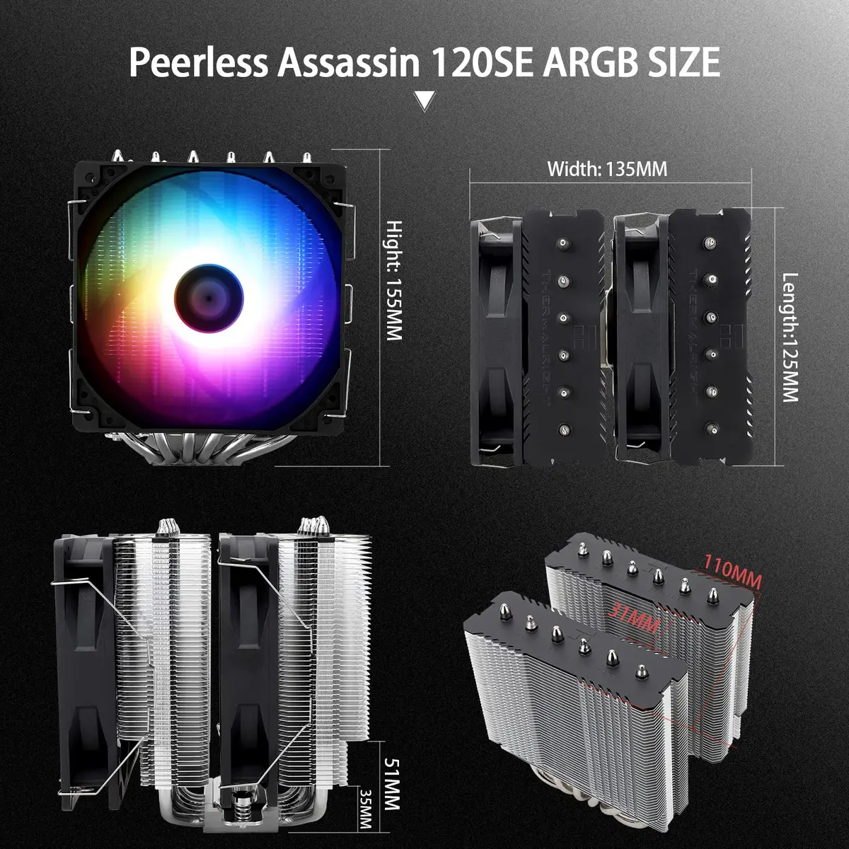 Thermalright Peerless Assassin 120 SE ARGB CPU Air Cooler, 155mm Height, Dual Towers, Dual 120mm PWM Fans | Compatible with AM4/AM5/Intel LGA1700/1851 - view 4