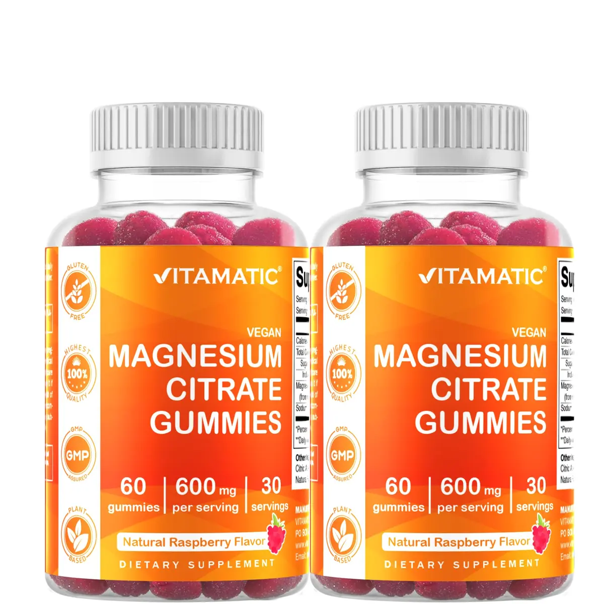 Vitamatic Magnesium Citrate Gummies 600mg | Vegan Raspberry Gummies for Relaxation & Energy Support - main product image