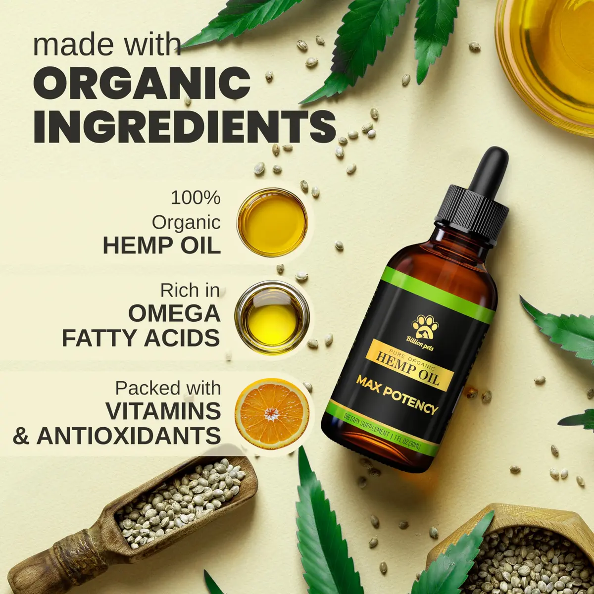 Billion Pets Hemp Oil for Dogs & Cats 2 Fl Oz | Calming, Pain & Arthritis Support - view 3
