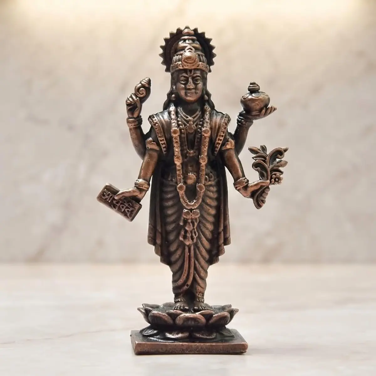 Copper Idols India Handmade Copper Dhanvantri Idol 7 cm (2.75 Inch) | Lord Dhanvantri Statue with Patina Antique Finish - main product image