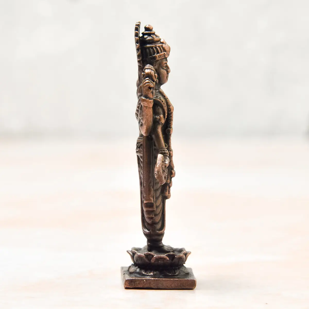 Copper Idols India Handmade Copper Dhanvantri Idol 7 cm (2.75 Inch) | Lord Dhanvantri Statue with Patina Antique Finish - view 6
