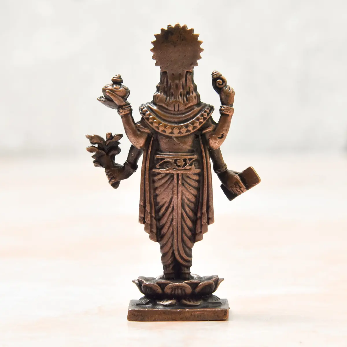 Copper Idols India Handmade Copper Dhanvantri Idol 7 cm (2.75 Inch) | Lord Dhanvantri Statue with Patina Antique Finish - view 4