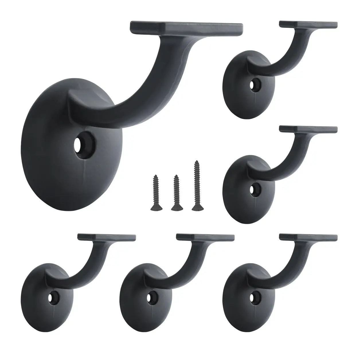 HOME MASTER HARDWARE Hand Rail Brackets for Stairs 6 Pack | Heavy Duty Zinc Support, Matte Black Finish - main product image