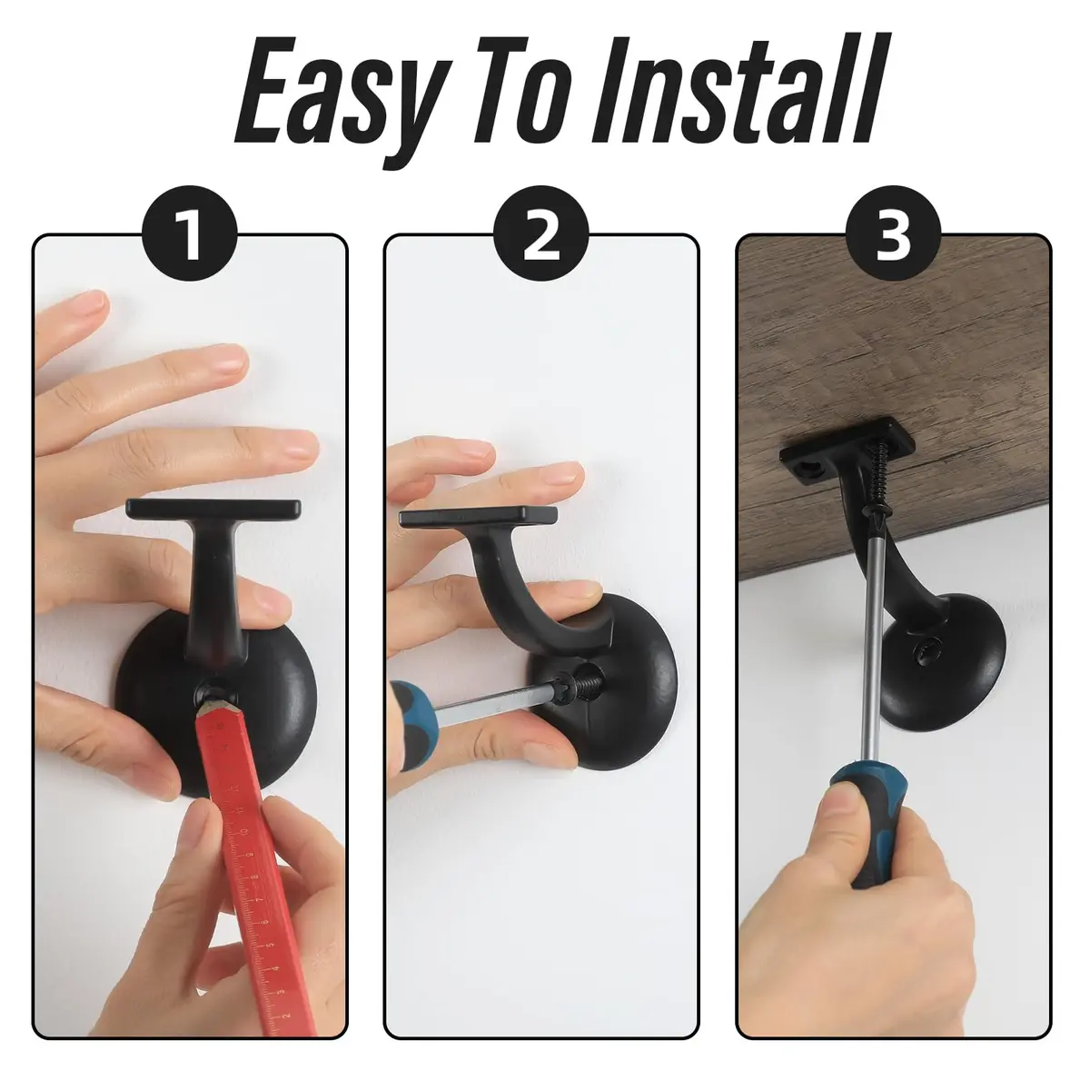 HOME MASTER HARDWARE Hand Rail Brackets for Stairs 6 Pack | Heavy Duty Zinc Support, Matte Black Finish - view 9