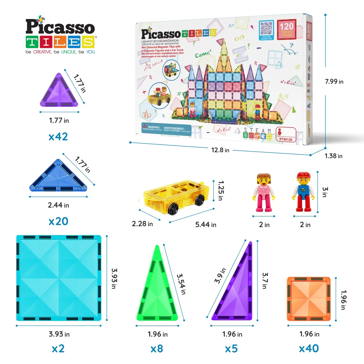 PicassoTiles 120pcs Magnetic Tiles Diamond Series | Mini Travel-Size Educational Toy for Kids 3+ - view 7