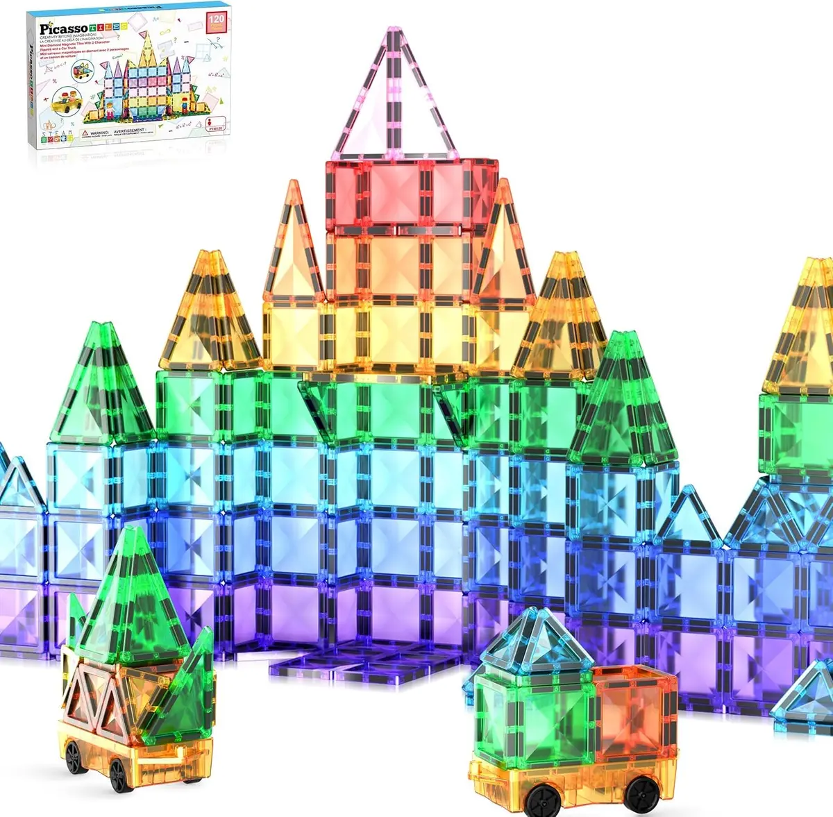 PicassoTiles 120pcs Magnetic Tiles Diamond Series | Mini Travel-Size Educational Toy for Kids 3+ - view 8