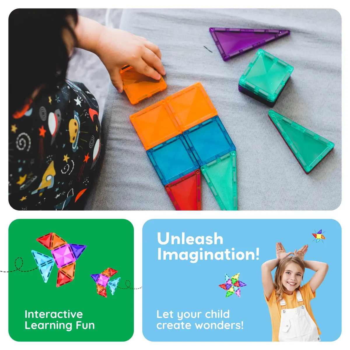 PicassoTiles 120pcs Magnetic Tiles Diamond Series | Mini Travel-Size Educational Toy for Kids 3+ - view 3