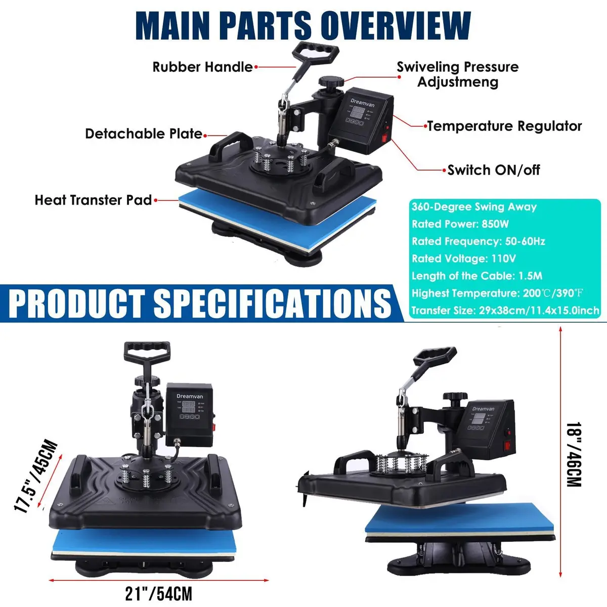 HYPOAI 5 in1 Heat Press Machine 15x12 inch | Multi-Function T-Shirt Mug & Cap Transfer - view 5