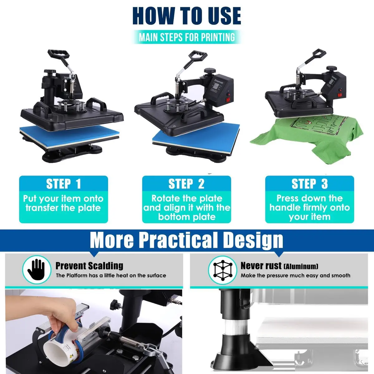 HYPOAI 5 in1 Heat Press Machine 15x12 inch | Multi-Function T-Shirt Mug & Cap Transfer - view 3