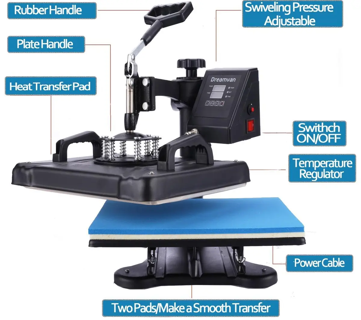 HYPOAI 5 in1 Heat Press Machine 15x12 inch | Multi-Function T-Shirt Mug & Cap Transfer - view 4