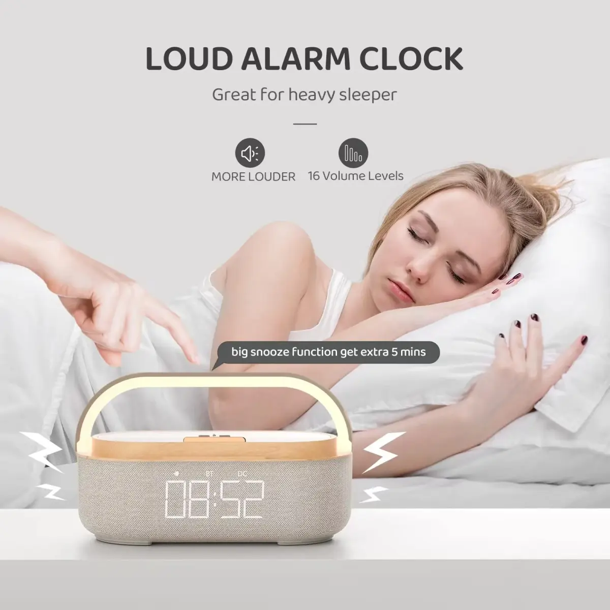 COLSUR Bluetooth Speaker Alarm Clock & Wireless Charger, Beige | 15W Fast Charging, FM Radio, 2500mAh Battery Backup - view 2