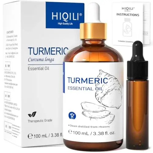 HIQILI Turmeric Essential Oil for Face & Aromatherapy, 100ml (3.38 Fl Oz) | Steam Distilled from Seed - view 3