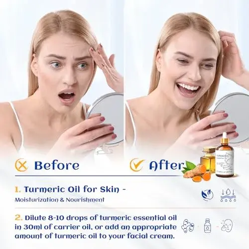 HIQILI Turmeric Essential Oil for Face & Aromatherapy, 100ml (3.38 Fl Oz) | Steam Distilled from Seed - view 6