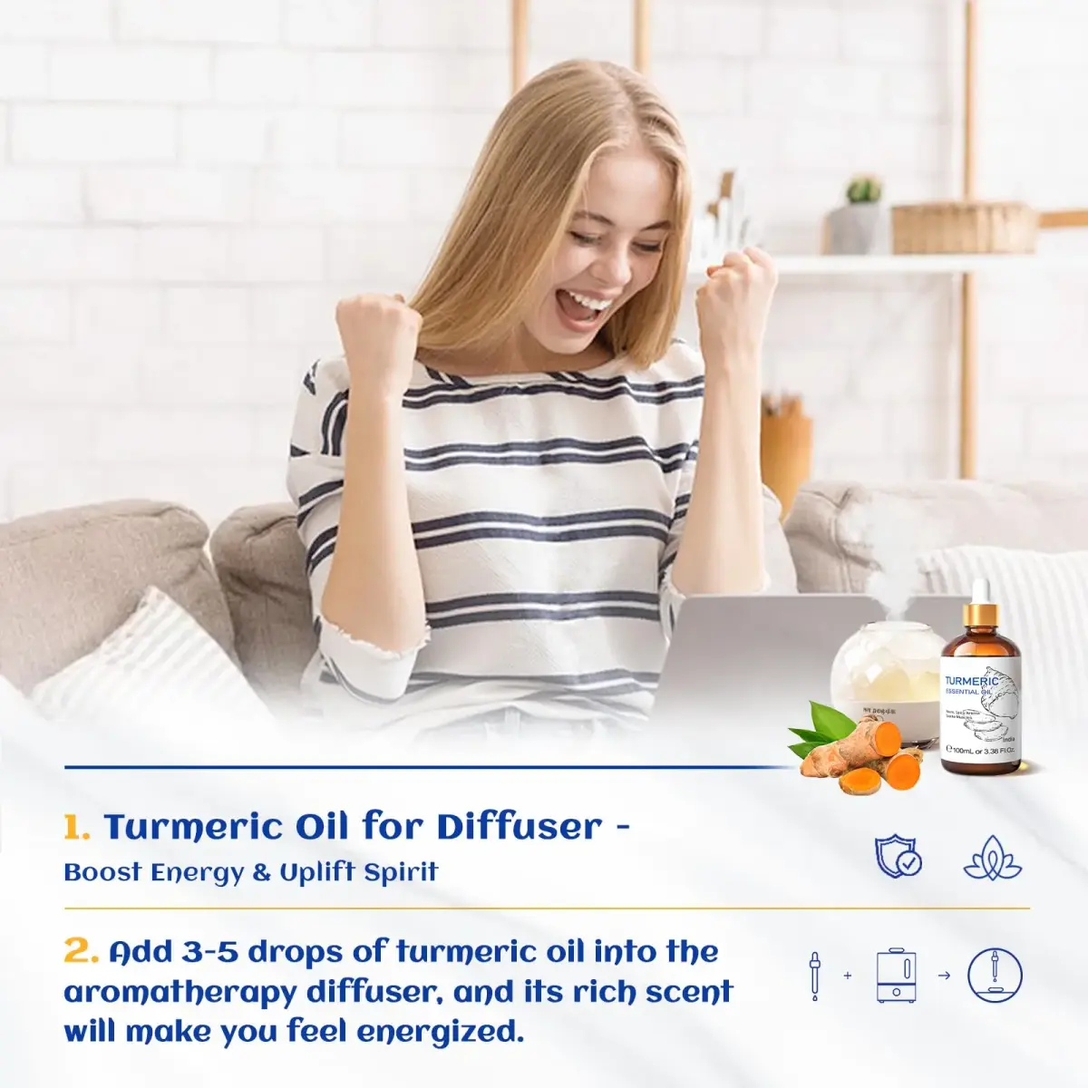 HIQILI Turmeric Essential Oil for Face & Aromatherapy, 100ml (3.38 Fl Oz) | Steam Distilled from Seed - view 7