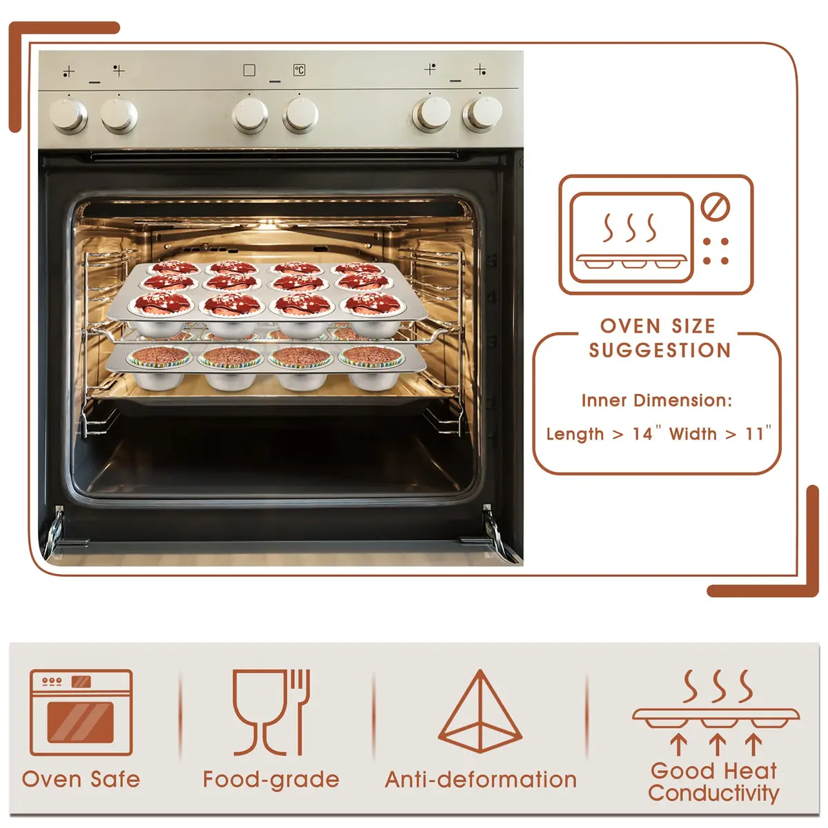P&P CHEF 12-Cup Stainless Steel Muffin Pan Tin, 2-Pack | Heavy Duty & Oven Safe Bakeware - view 4
