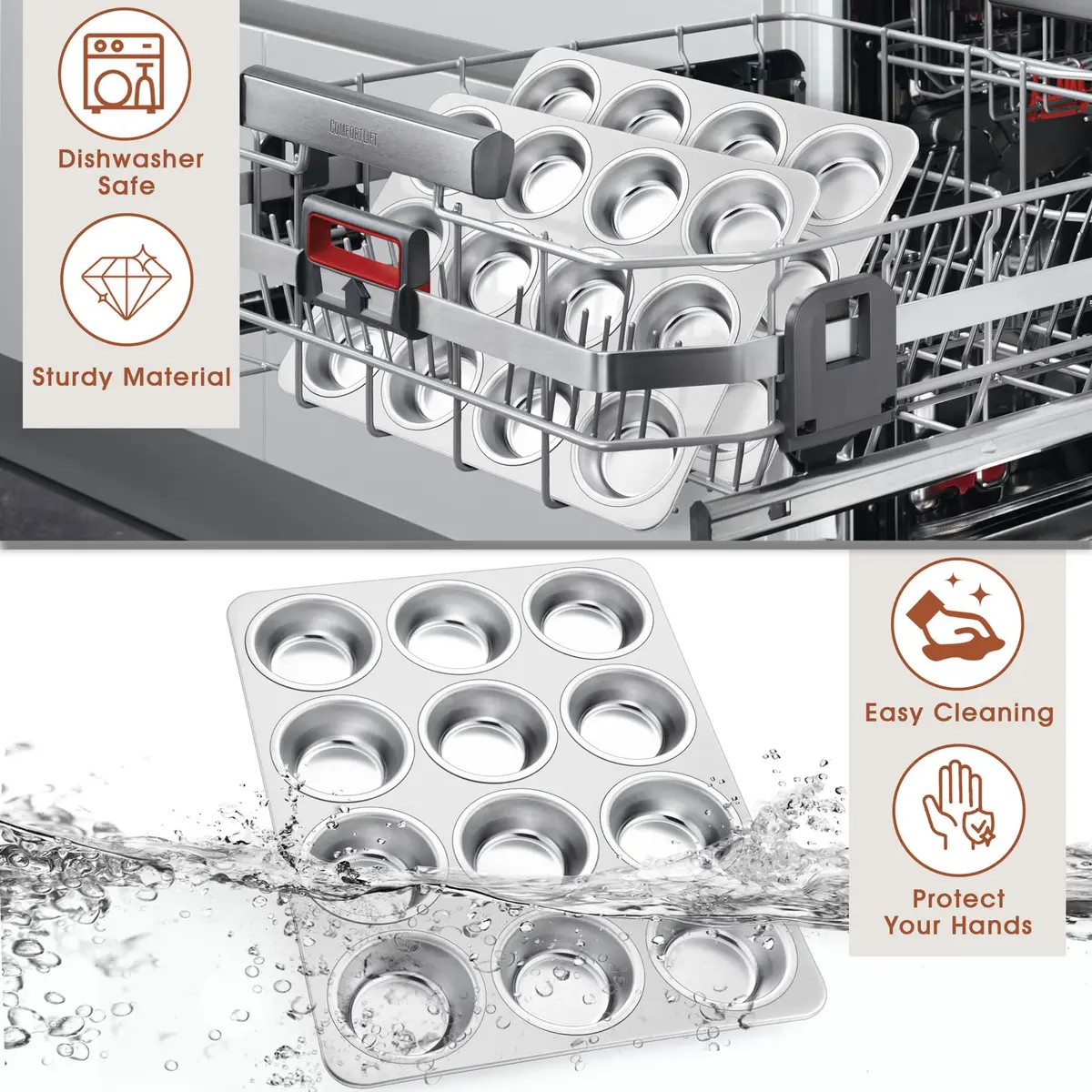 P&P CHEF 12-Cup Stainless Steel Muffin Pan Tin, 2-Pack | Heavy Duty & Oven Safe Bakeware - view 5
