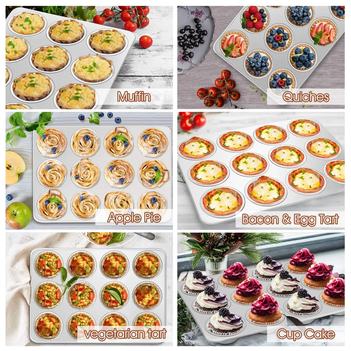 P&P CHEF 12-Cup Stainless Steel Muffin Pan Tin, 2-Pack | Heavy Duty & Oven Safe Bakeware - view 6