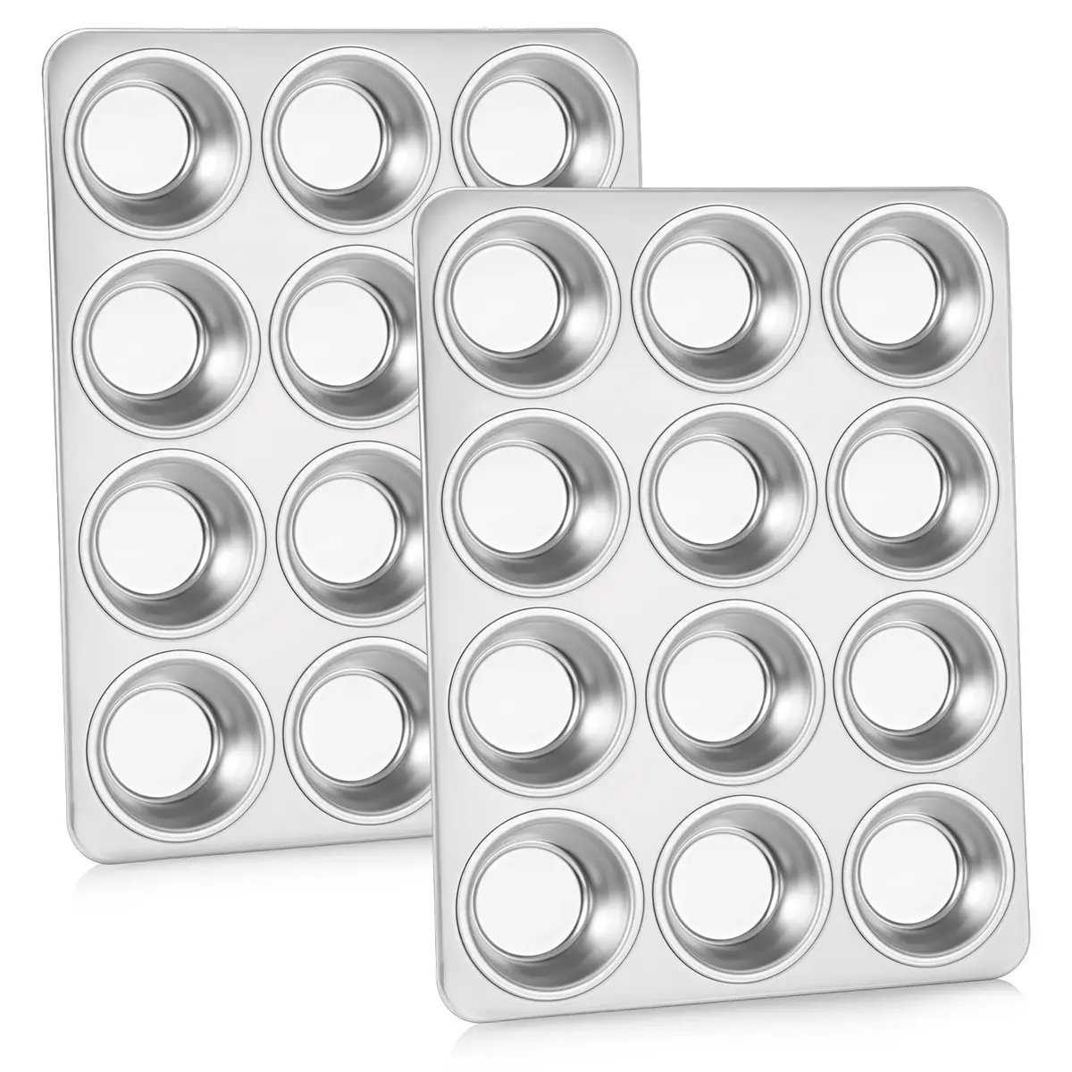 P&P CHEF 12-Cup Stainless Steel Muffin Pan Tin, 2-Pack | Heavy Duty & Oven Safe Bakeware - main product image